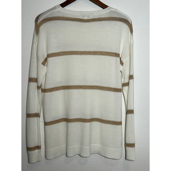 Andree' by unit white with gold glitter striped sweater Size Medium Boho - Picture 5 of 5
